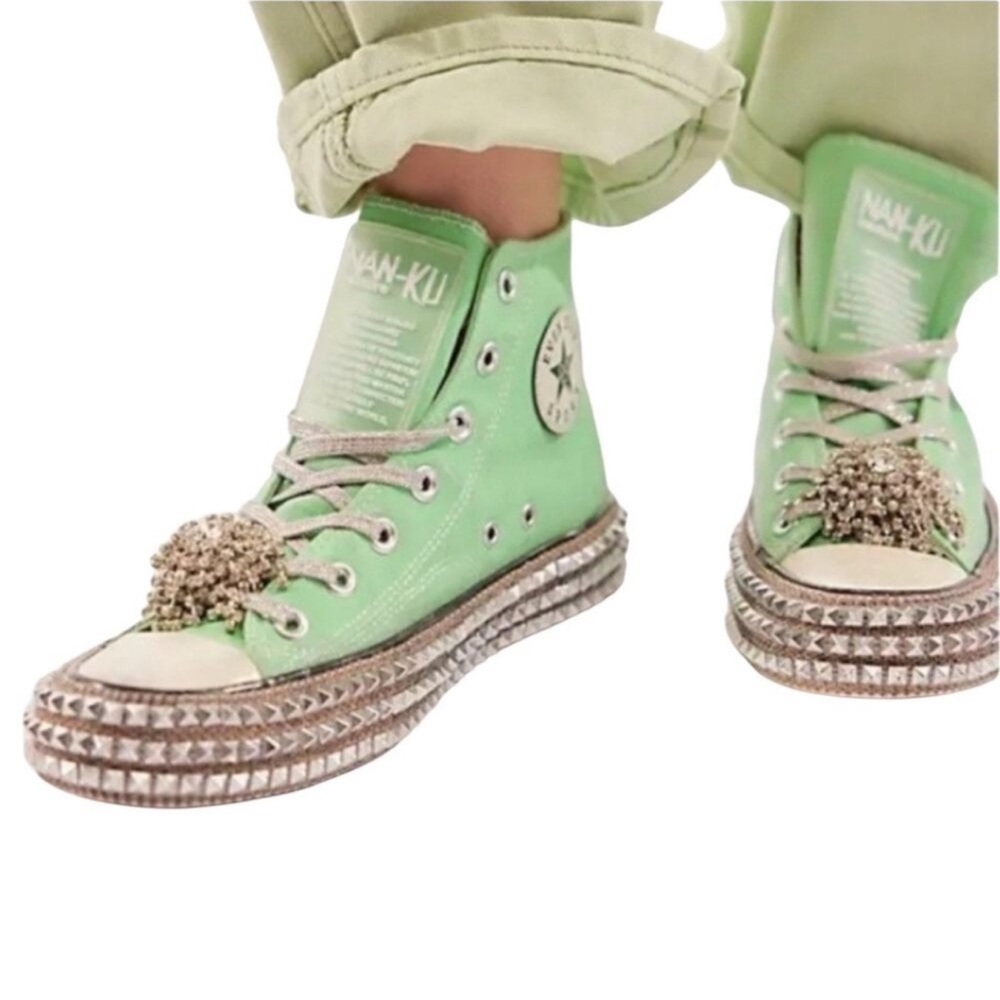 NAN-KU Couture Cruise Spring Mint High-Top Sneakers with Studded Soles Size 40